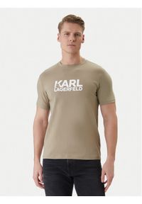 Karl Lagerfeld - KARL LAGERFELD T-Shirt 755780 562235 Khaki Regular Fit. Typ kołnierza: dekolt w karo. Kolor: brązowy. Materiał: bawełna #1