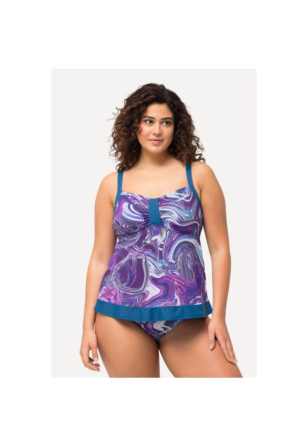 ULLA POPKEN - Damskie Tankini wzór marmurkowy miękkie miseczki z recyklingu. Kolekcja: plus size. Kolor: fioletowy. Materiał: elastan, poliamid, materiał
