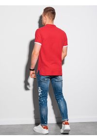 Ombre Clothing - Koszulka męska polo bawełniana S1381 - czerwona - XXL. Typ kołnierza: polo. Kolor: czerwony. Materiał: bawełna #4