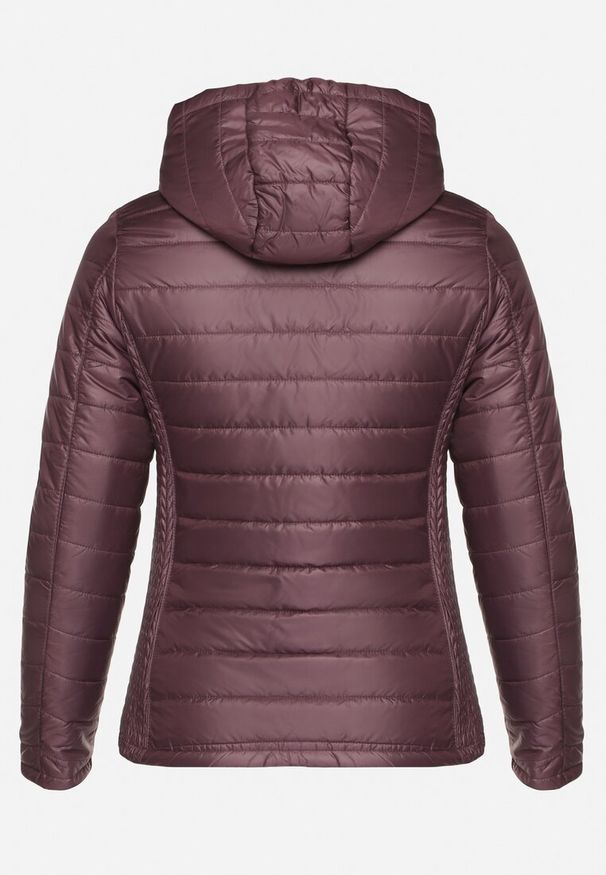 Born2be - Fioletowa Pikowana Kurtka z Opinanym Kapturem i Wstawkami z Gumek Terilinde. Okazja: na co dzień. Kolor: fioletowy. Styl: elegancki, casual