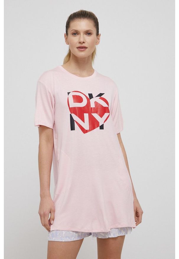 DKNY - Dkny koszula nocna YI2322448 damska kolor różowy. Kolor: różowy. Materiał: dzianina. Długość: krótkie. Wzór: nadruk