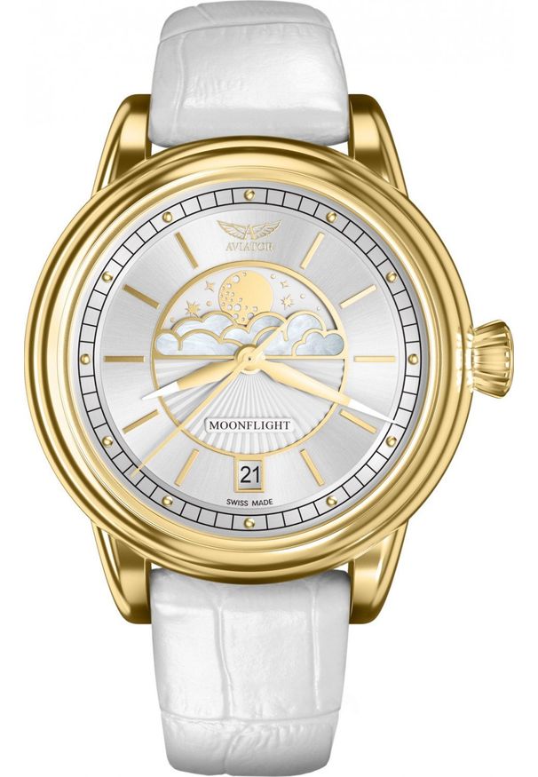 AVIATOR - Zegarek Aviator Zegarek damski Aviator V.1.33.1.343.4 biały. Kolor: biały