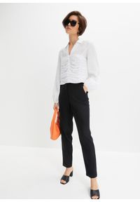 bonprix - Krótsze spodnie high waist z mieszanki wiskozy z lnem. Stan: podwyższony. Kolor: czarny. Materiał: wiskoza, len. Długość: krótkie #3