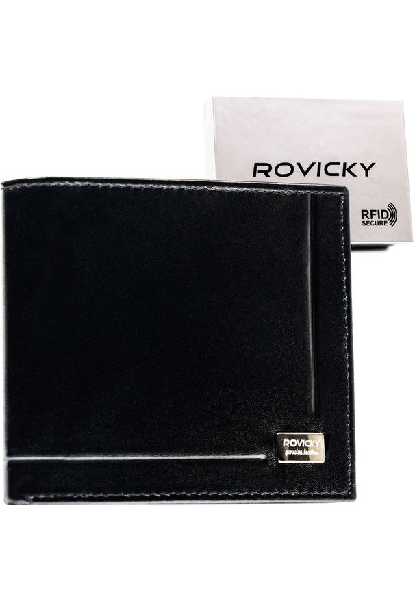 ROVICKY - Portfel męski Rovicky CPR-10-NBAR czarny. Kolor: czarny. Materiał: skóra
