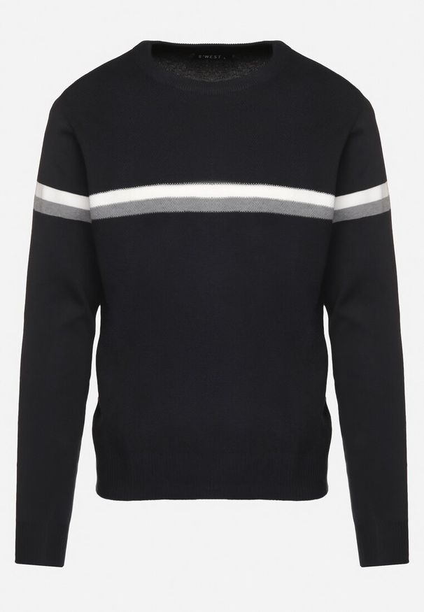 Born2be - Granatowy Sweter z Wełną i Paskami Sailissa. Kolor: niebieski. Materiał: wełna. Wzór: paski. Styl: elegancki