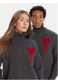 AMI PARIS Sweter BFUKS006.018 Szary Regular Fit. Kolor: szary. Materiał: wełna