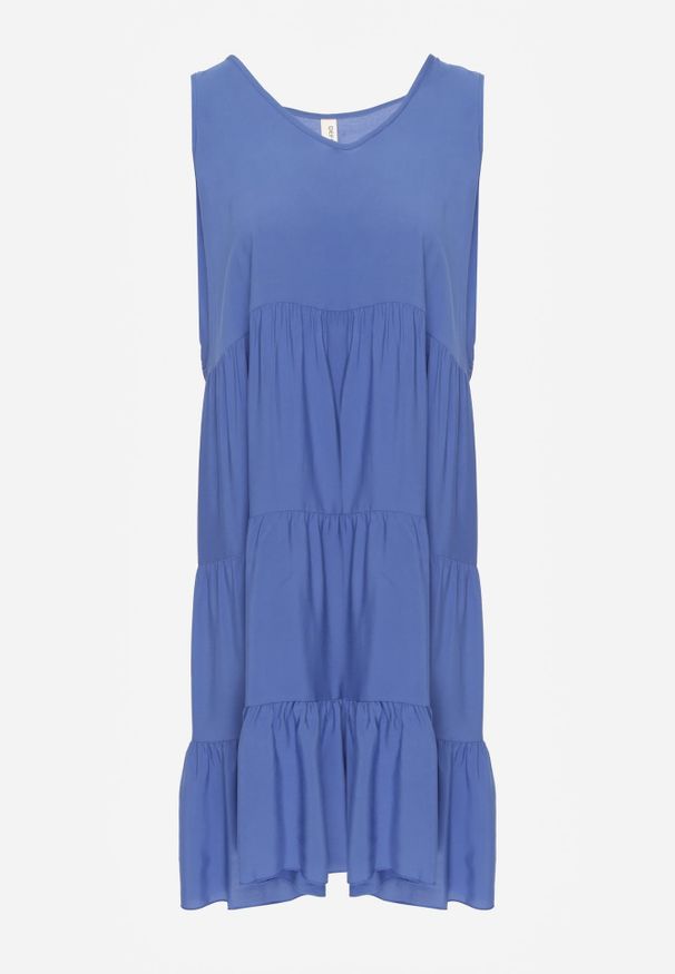 Renee - Niebieska Bawełniana Sukienka o Rozkloszowanym Kroju Bez Rękawów Gladea. Okazja: na co dzień, na randkę. Kolor: niebieski. Materiał: bawełna. Długość rękawa: bez rękawów. Sezon: jesień, lato. Typ sukienki: proste. Styl: elegancki, casual