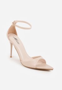 Born2be - Beżowe Sandały na Szpilce ze Sprzączką wokół Kostki Tini. Okazja: na co dzień. Zapięcie: sprzączka. Kolor: beżowy. Materiał: jeans. Obcas: na szpilce. Styl: casual, klasyczny, elegancki #4