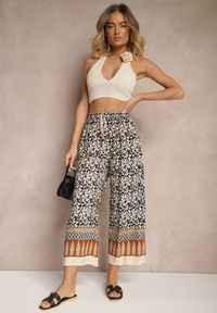 Renee - Czarne Spodnie z Bawełny High Waist z Abstrakcyjnym Wzorem Lisathiela. Okazja: na co dzień. Stan: podwyższony. Kolor: czarny. Materiał: bawełna. Styl: casual #5