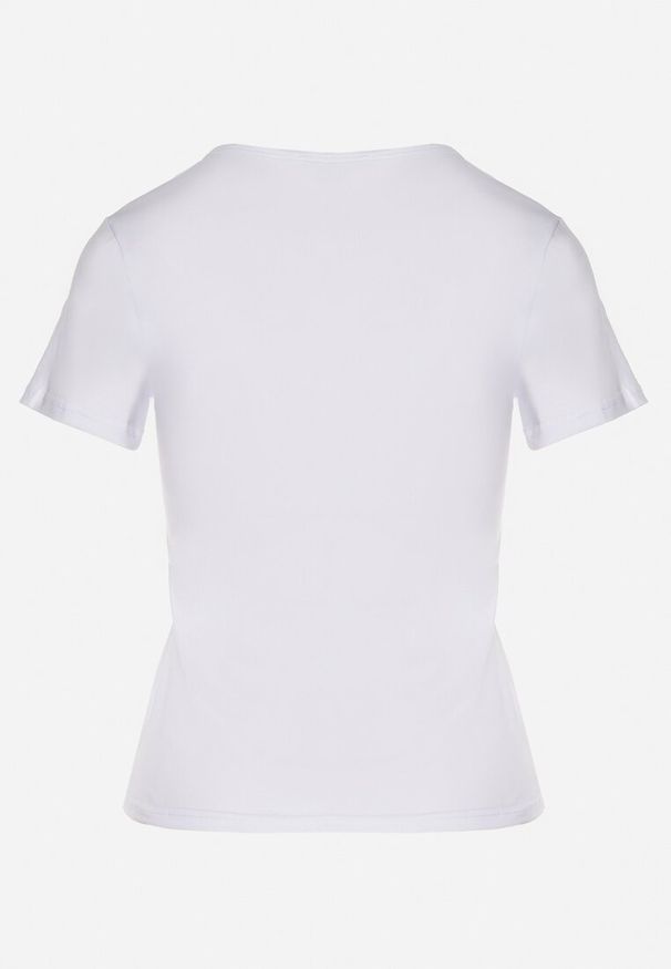 Born2be - Biały T-shirt z Bawełny z Cyrkoniowym Wzorem Uliavira. Okazja: na co dzień. Typ kołnierza: dekolt w kształcie V. Kolor: biały. Materiał: bawełna. Wzór: aplikacja. Styl: elegancki, casual