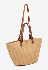 Born2be - Ciemnobeżowa Torebka w Stylu Boho z Plecionki Galofina. Kolor: beżowy. Sezon: lato. Styl: boho
