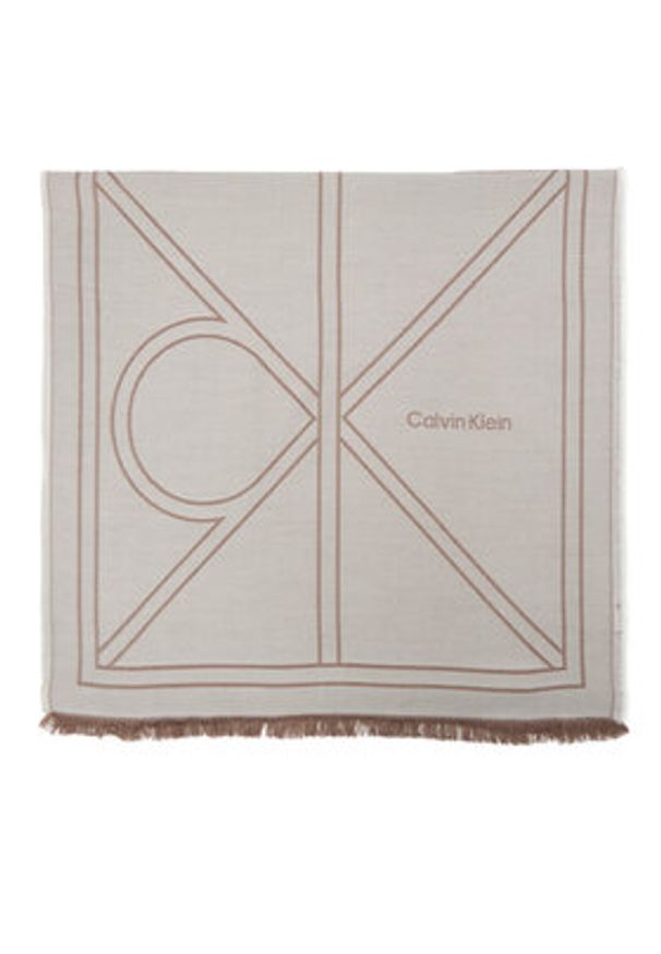 Calvin Klein Szal Emblem Repeat Lw Shawl W Fringes LV04F8074G Biały. Kolor: biały. Materiał: materiał