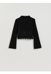 Reserved - Bluzka z koronką - czarny. Kolor: czarny. Materiał: koronka. Wzór: koronka