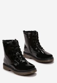 Born2be - Czarne Lakierowane Botki z Ozdobnym Sznurowaniem Astridra. Okazja: na co dzień. Kolor: czarny. Materiał: lakier. Styl: casual, elegancki #3