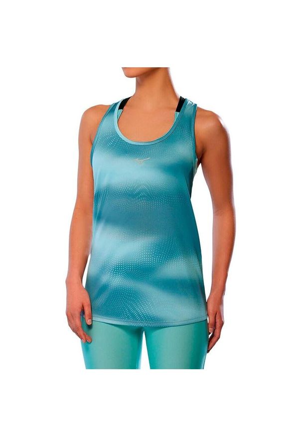 Damski tank top Mizuno Core Graphic. Kolor: niebieski. Długość rękawa: bez rękawów. Sport: bieganie
