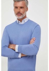 United Colors of Benetton sweter męski kolor niebieski lekki. Kolor: niebieski. Materiał: dzianina. Styl: klasyczny #1