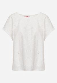 Born2be - Biała Bluzka Bawełniana z Ażurowymi Wycięciami Ryrlea. Okazja: na co dzień. Kolor: biały. Materiał: bawełna. Długość: długie. Wzór: ażurowy. Styl: casual, klasyczny #2