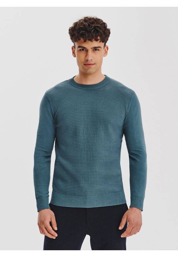 Pako Lorente - PAKO LORENTE - Turkusowy sweter męski. Kolor: brązowy, turkusowy. Materiał: bawełna, poliamid. Sezon: jesień