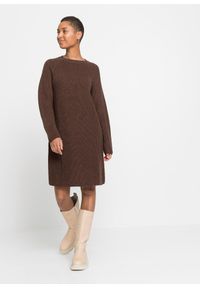 bonprix - Sukienka dzianinowa. Kolor: brązowy. Materiał: dzianina. Długość: midi #1