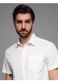 Ombre Clothing - Męska koszula z lnu i bawełny z krótkim rękawem i kieszonką – złamana biel V1 OM-SHSS-0167 - XXL. Materiał: bawełna, len. Długość rękawa: krótki rękaw. Długość: krótkie. Sezon: lato #6