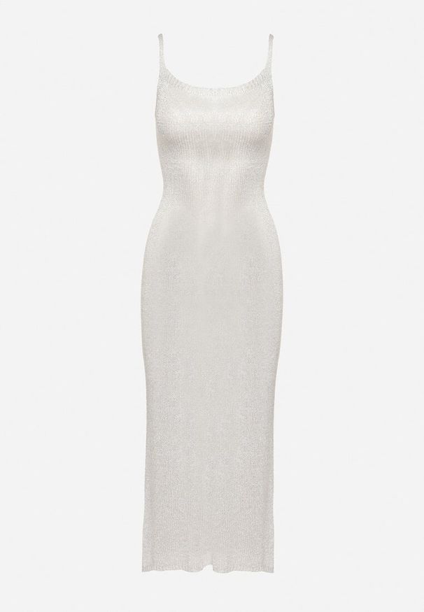 Born2be - Srebrna Dzianinowa Sukienka na Ramiączkach z Odkrytymi Plecami z Wiązaniem Tiavire. Okazja: na co dzień. Kolor: srebrny. Materiał: dzianina. Długość rękawa: na ramiączkach. Sezon: wiosna, lato. Typ sukienki: dopasowane, proste. Styl: casual