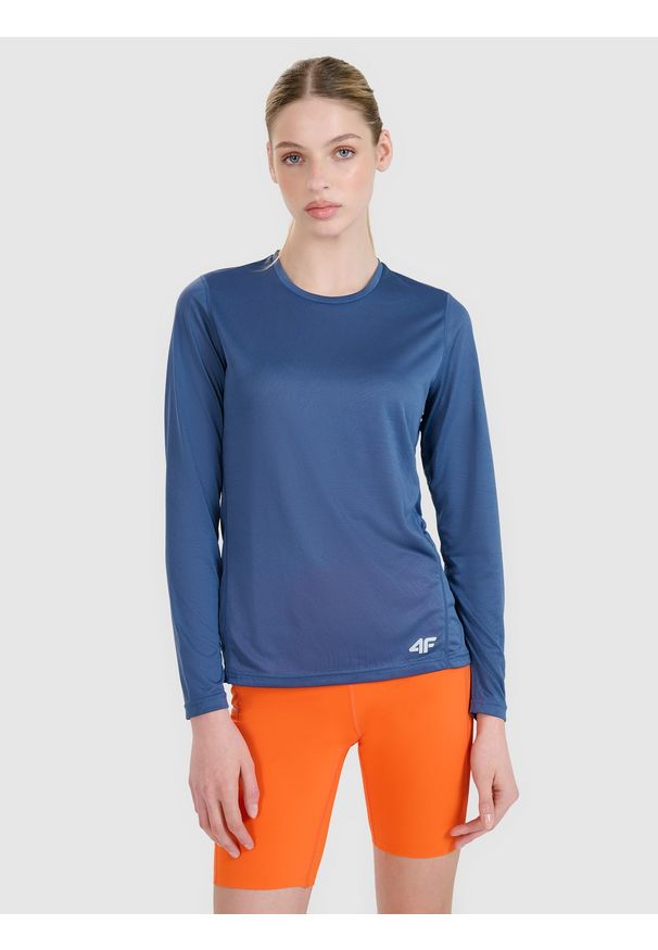 4f - 4F Longsleeve do biegania szybkoschnący damski - granatowy M. Kolor: niebieski. Materiał: włókno, dzianina, syntetyk, materiał. Długość rękawa: długi rękaw. Długość: krótkie. Wzór: gładki, ze splotem. Sport: bieganie, fitness