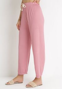 Born2be - Różowe Spodnie z Gumką w Pasie i Sznurkiem Trivisa. Kolor: różowy