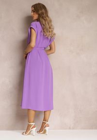 Renee - Fioletowa Koszulowa Sukienka z Krótkimi Rękawami i Wiązanym Paskiem Denalia. Kolor: fioletowy. Długość rękawa: krótki rękaw. Typ sukienki: koszulowe #5