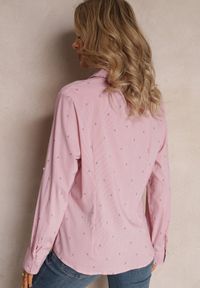 Renee - Różowa Koszula z Długim Rękawem na Guziki w Drobny Print Naloria. Kolor: różowy. Materiał: bawełna. Długość rękawa: długi rękaw. Długość: długie. Wzór: nadruk