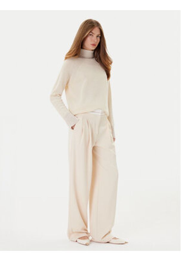 TwinSet - TWINSET Golf 252TP3582 Beżowy Loose Fit. Typ kołnierza: golf. Kolor: beżowy. Materiał: wełna