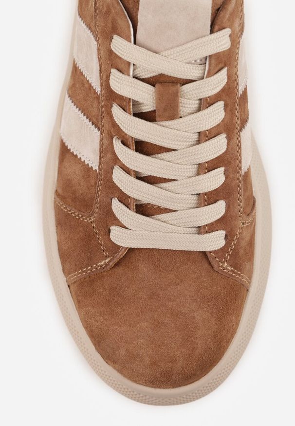 Renee - Brązowe Zamszowe Sneakersy Chunky na Platformie Teslara. Okazja: na co dzień. Kolor: brązowy. Materiał: zamsz. Obcas: na platformie