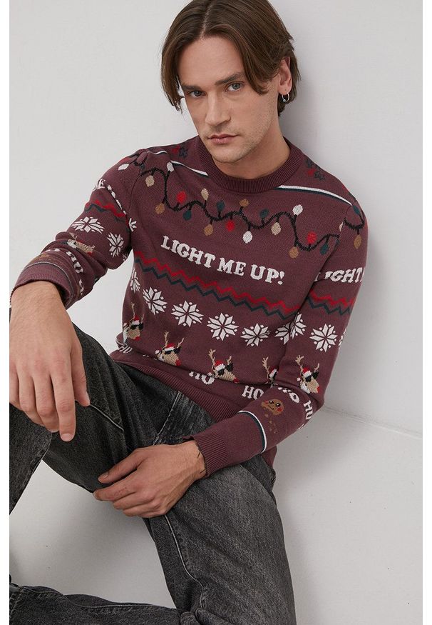 Jack & Jones - Sweter bawełniany. Okazja: na co dzień. Kolor: fioletowy. Materiał: bawełna. Długość rękawa: długi rękaw. Długość: długie. Styl: casual
