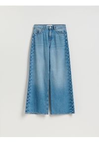 Reserved - Jeansy wide leg z okuciami - niebieski. Kolor: niebieski
