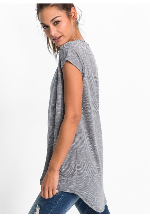 bonprix - Długi shirt z mieszanki wiskozy. Kolor: szary. Materiał: wiskoza. Długość rękawa: krótki rękaw. Długość: długie