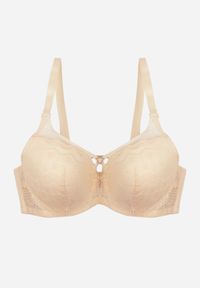 Renee - Jasnobeżowy Biustonosz z Koronki z Sercem z Cyrkonii Adrievianna. Kolor: beżowy. Materiał: koronka. Wzór: koronka #5