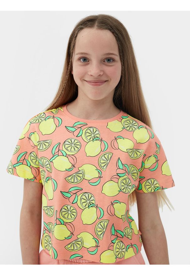 4f - T-shirt z nadrukiem dziewczęcy. Kolor: wielokolorowy. Materiał: bawełna. Wzór: nadruk