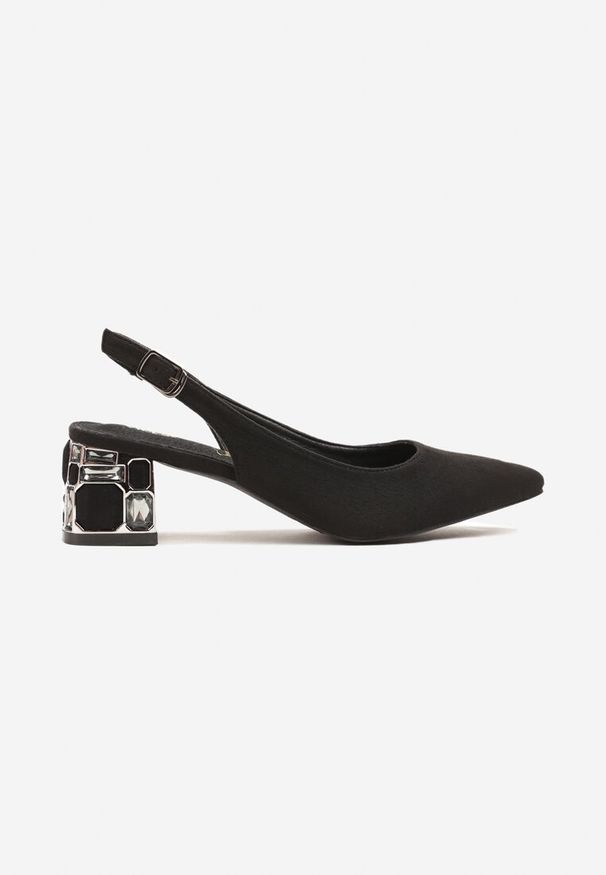 Renee - Czarne Sandały Vices na Ozdobnym Słupku Typu Slingback ze Skórzaną Wkładką Eraliora. Okazja: na co dzień. Zapięcie: sprzączka. Kolor: czarny. Materiał: skóra. Obcas: na słupku. Styl: elegancki, casual