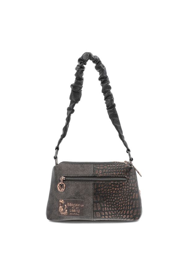 Brązowa Torebka Anekke Modna Listonoszka Damska. Kolor: brązowy. Wzór: nadruk, aplikacja. Materiał: zdobione. Styl: elegancki, casual