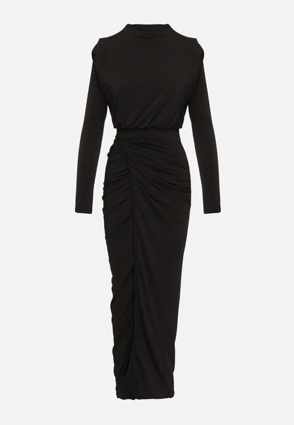 Born2be - Czarna Koktajlowa Sukienka o Dopasowanym Kroju z Marszczeniem Besiel. Kolor: czarny. Styl: wizytowy