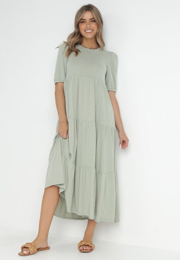 Born2be - Miętowa Sukienka Bawełniana Ulrika. Okazja: na randkę, na co dzień. Typ kołnierza: kołnierz z falbankami. Kolor: miętowy. Wzór: gładki. Materiał: bawełna. Długość rękawa: krótki rękaw. Sezon: wiosna, lato. Styl: casual, klasyczny. Długość: maxi