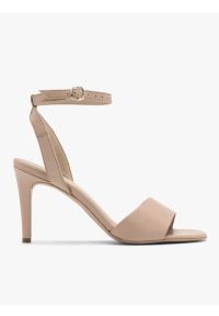 Ryłko - Beżowe sandały na szpilce. Kolor: beżowy. Materiał: skóra. Obcas: na szpilce. Styl: street. Wysokość obcasa: średni #1