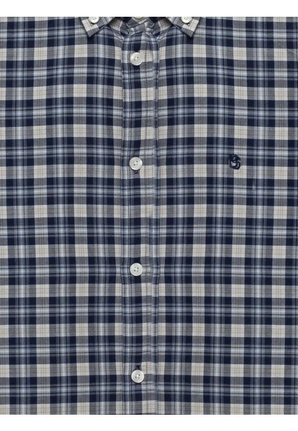 Big-Star - Koszula męska bawełniana w kratę granatowa Gibbineros 402. Typ kołnierza: kołnierzyk klasyczny. Kolor: niebieski. Materiał: bawełna. Wzór: haft, kratka, gładki. Styl: klasyczny