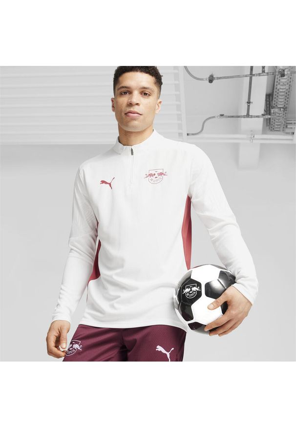 Puma - Męska bluza treningowa z zamkiem 1/4 RB Leipzig PUMA White Club Red. Kolor: czerwony, biały, wielokolorowy. Sport: piłka nożna