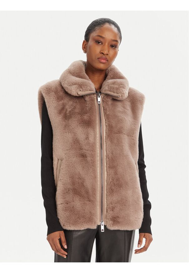Pinko - PINKO Bezrękawnik Deyn Gilet 105107 A2WN D01 Beżowy Regular Fit. Kolor: beżowy. Materiał: syntetyk. Długość rękawa: bez rękawów