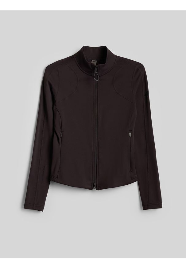 4f - 4F Bluza treningowa slim bez kaptura damska - brązowa XL. Typ kołnierza: bez kaptura. Kolor: brązowy. Materiał: materiał. Styl: sportowy, klasyczny