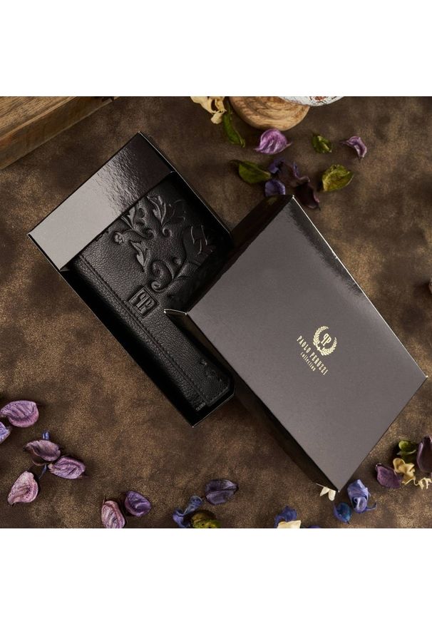 Portfel skórzany PAOLO PERUZZI T-45-BL czarny. Kolor: czarny. Materiał: skóra. Wzór: kwiaty