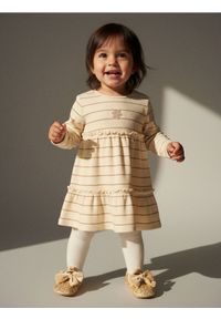 Sinsay - Bawełniana sukienka w paski z elastycznej dzianiny - kremowy. Kolor: kremowy. Materiał: bawełna, dzianina. Wzór: paski #1