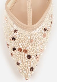 Renee - Beżowe Eleganckie Szpilki na Szpilce z Siateczkowym Noskiem z Koralikami Riosira. Zapięcie: pasek. Kolor: beżowy. Obcas: na szpilce. Styl: elegancki #9