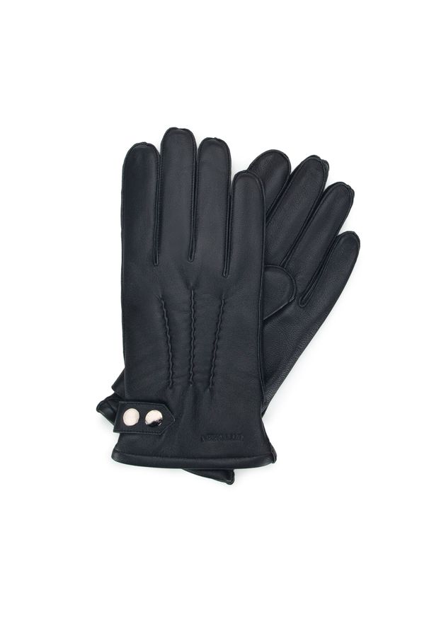 Wittchen - Męskie rękawiczki skórzane z ozdobnymi zatrzaskami. Kolor: czarny. Materiał: skóra. Styl: elegancki, klasyczny