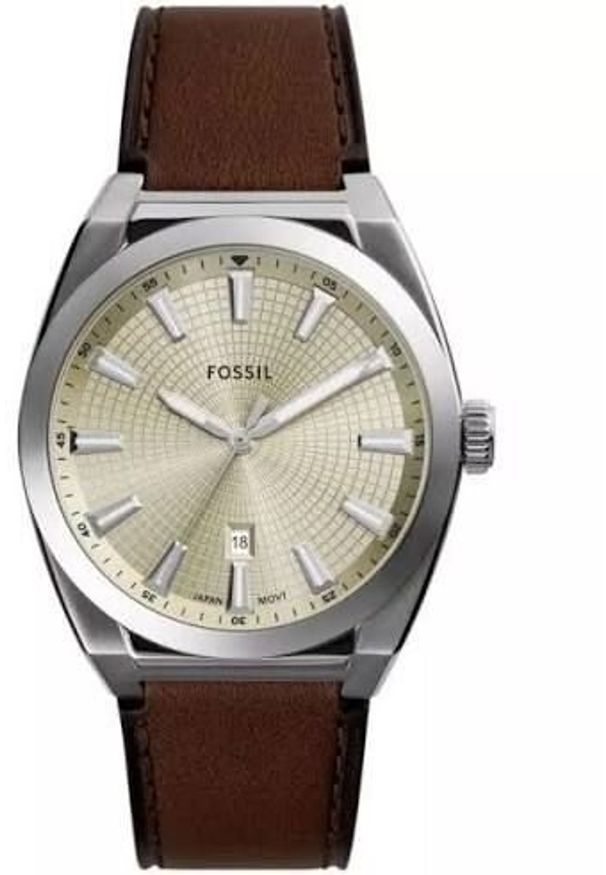Zegarek Fossil Męski Everett Classic Silver Beige Dial Brown Leather (FS6071)